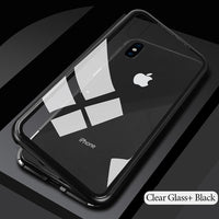 Magnetic Case for iPhone XR XS MAX X 8 Plus 7 + Metal Tempered Glass Back Magnet Cases