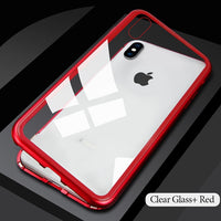 Magnetic Case for iPhone XR XS MAX X 8 Plus 7 + Metal Tempered Glass Back Magnet Cases